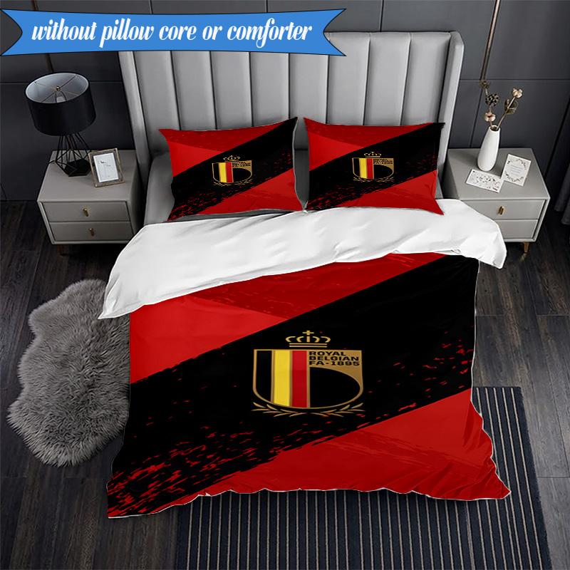 3PCS Belgian Football Association Emblem Bedding Set 2D Printing (Includes 1 Duvet Cover + 2 Pillowcases Coreless), Bedroom decor,Fan gift