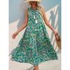New European American Style Abstract Print Midi Dress, Summer Beach Vacation Casual Dress for Women