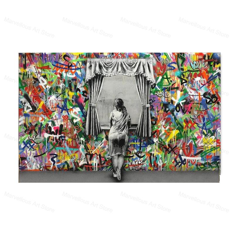 Banksy Graffiti Pop Art Chłopcy i Dziewczęta Plakaty i Wydruki Malarstwo Na Płótnie Sztuka Ścienna Obrazy Do Salonu Dekoracja Domu