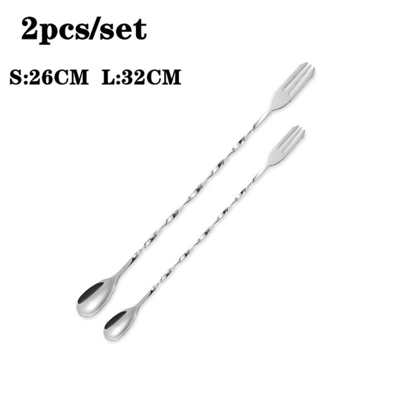 

2pcs Creative Long Spiral Handle Cocktail Spoon Stainless Steel Whisky Wine Mixing Spoon Shaker Muddler Stirrer Bar Accessories