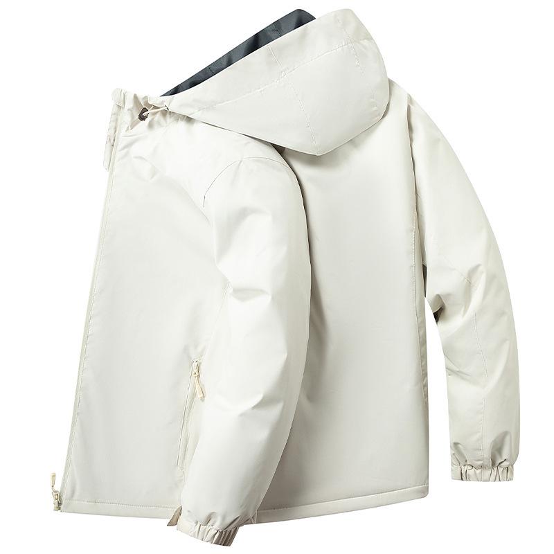 

Men s 2025 Autumn/Winter Thickened Fleece Hooded Windbreaker - Windproof & Water-Repellent 2XL білий