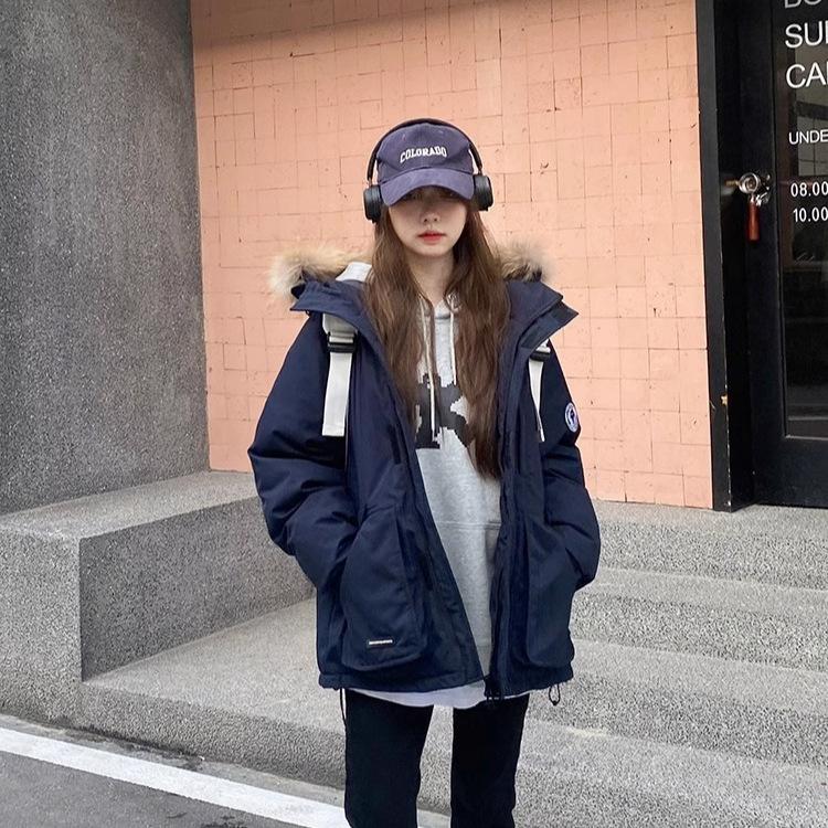 Down Jacket Women's New Winter Casual Loose Small Fur Collar Thickened Tooling Pie Overcome Warm Jacket