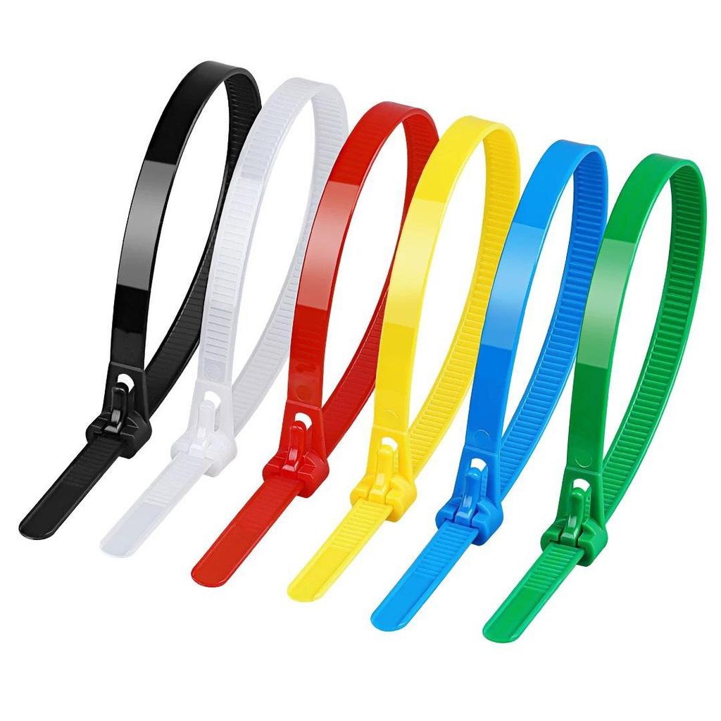 Adjustable Reusable Cable Ties with Buckle - Mixed Colors: Black, White, Red, Yellow, Blue, Green