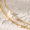 Double Layered Freshwater Pearl Necklace European Style Gold Temperament Necklace For Women