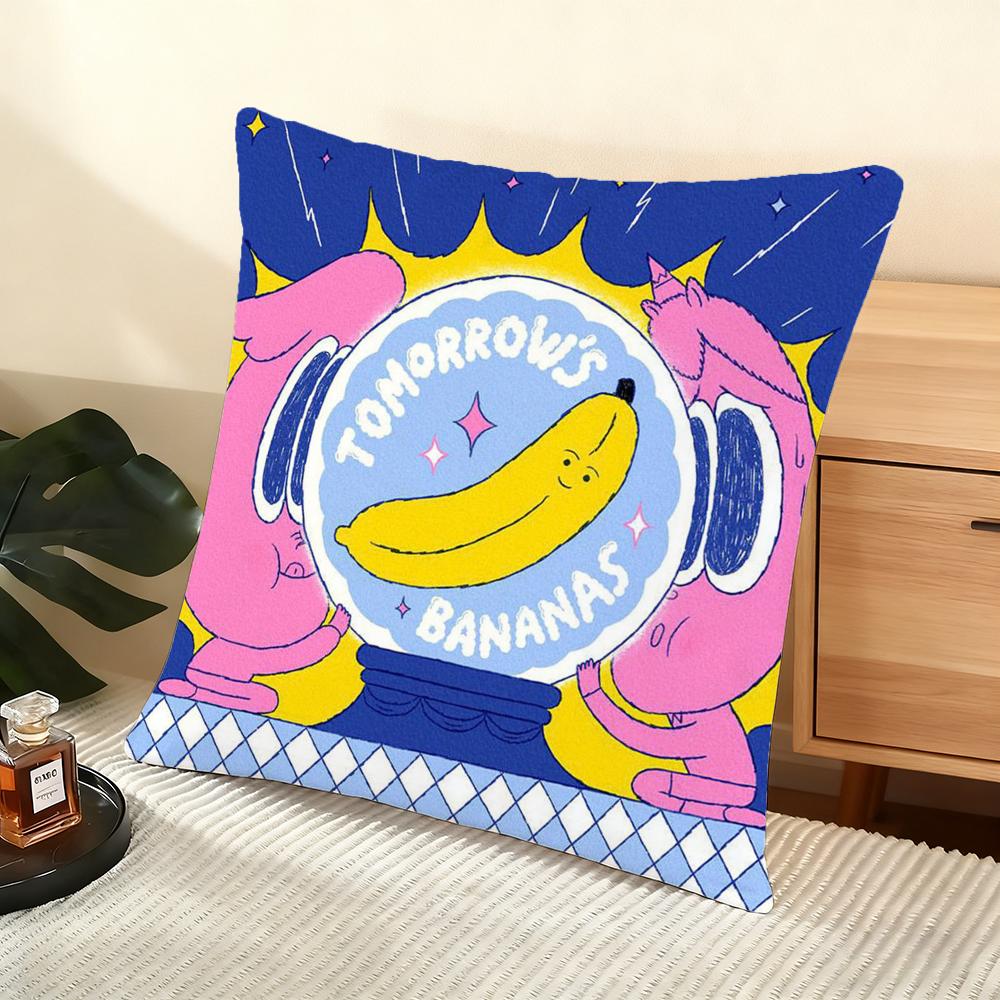 Cushion Cover Silky Short Plush Home Sofa Cushion Cover - Invisible Zipper Home Decoration Cute illustration art