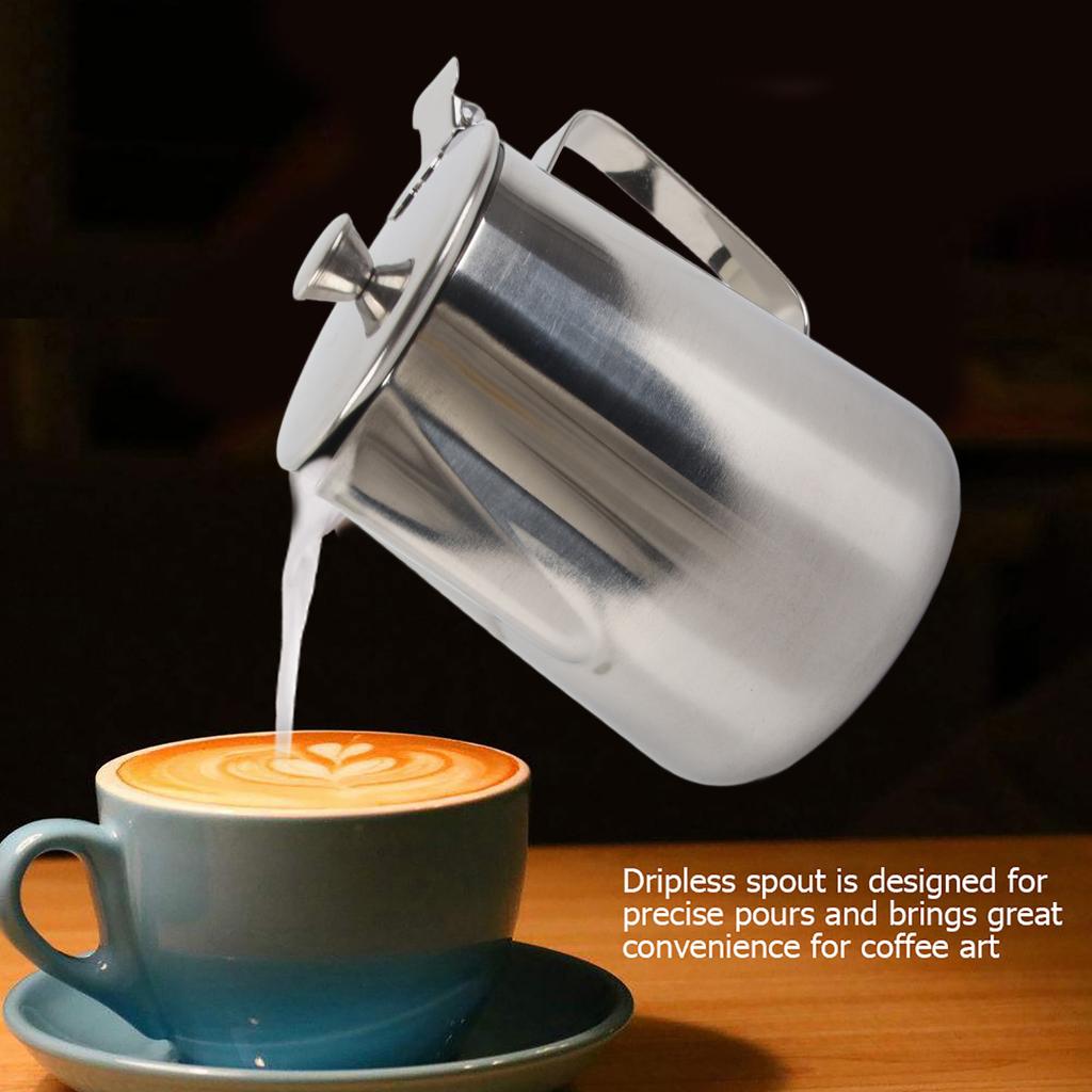 Edelstahl Kaffeetasse Becher Milch Aufschäumen Krug Krug mit Deckel für Latte Kaffee Kunst(1000ml)