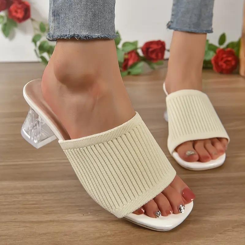 Fashion Aphixta 6cm Strange Style Transportant Heels Flying Upper Women Flip Flops Slipper Summer Peep Toe Slides Fashion Beige Shoes