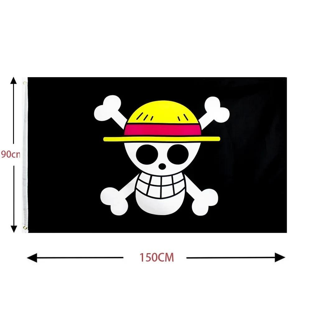 New One Piece 90*150Cm Polyester Pirate Monkey D.Luffy Skull Flag One Piece Straw Hat Pirates Trumpet Banner Flag