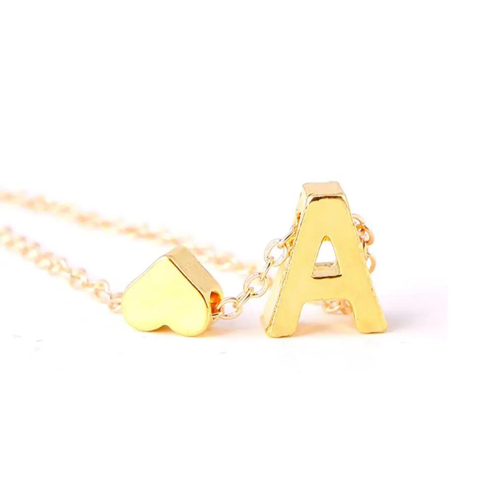Fashion A-Z 26 Letters Initial Alphabet Heart Necklace Stainless Steel Heart Pendants Necklaces For Women