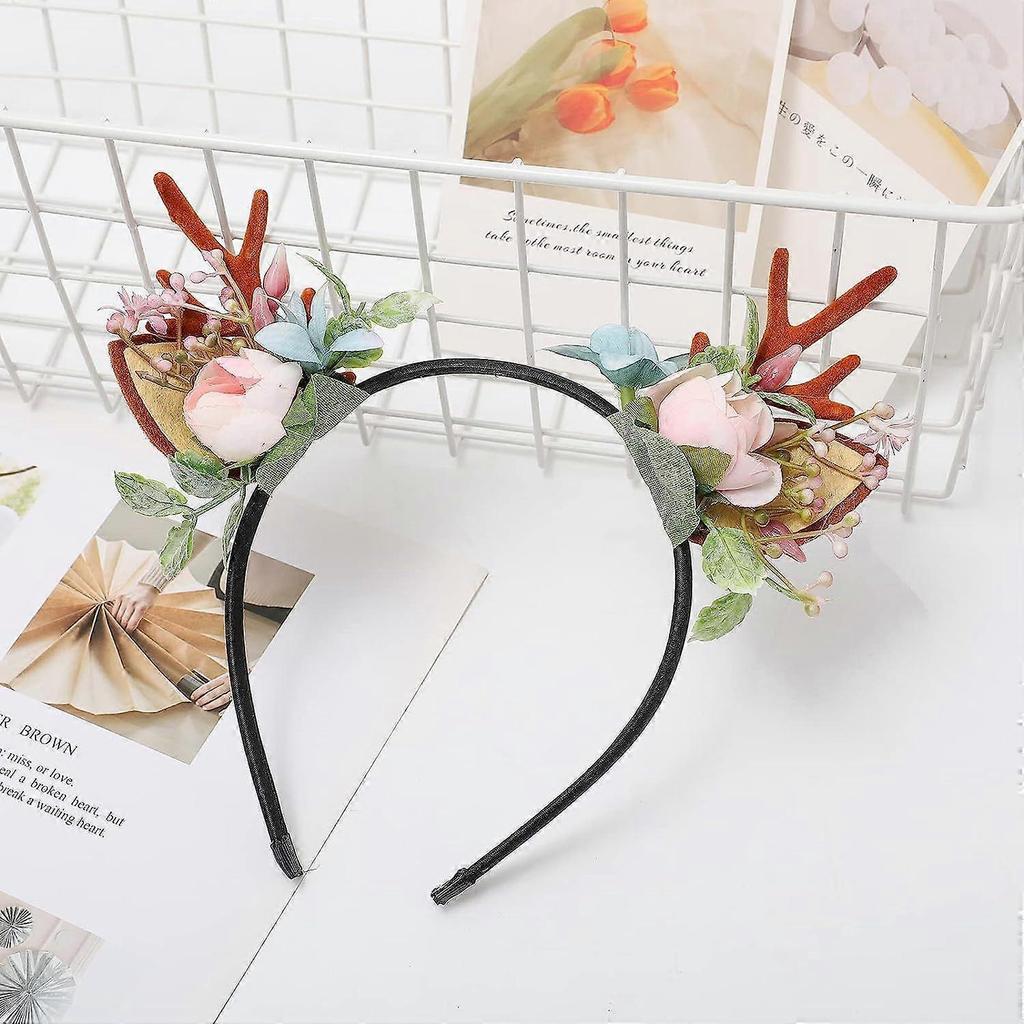Christmas Reindeer Antlers Women Headband - Deer Xmas Hairband Antlers Hair Hoop with Ears for Ladies and Girls Christmas Thanksgiving Holiday Headwea
