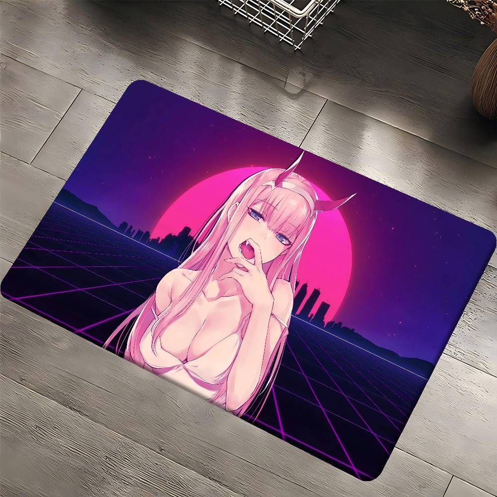 Anime Zero Two Rubber XXL PC Bathroom Mat Anti-slip Absorb Water Long Strip Cushion Bedroon Mat Welcome Doormat