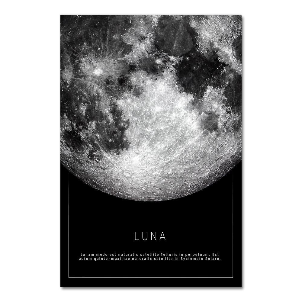 Canvas Painting Black and white poster of the moon Earth seen from space living room decoration wall Scandinavian painting
