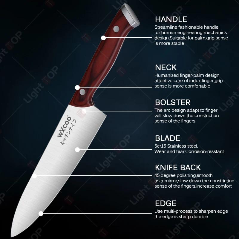 WXCOO 1-3pcs Professional Chef Knife Multi-Purpose Kitchen for Meat Fish Fruits Ultra Sharp Blade Stainless Steel Wooden Handle