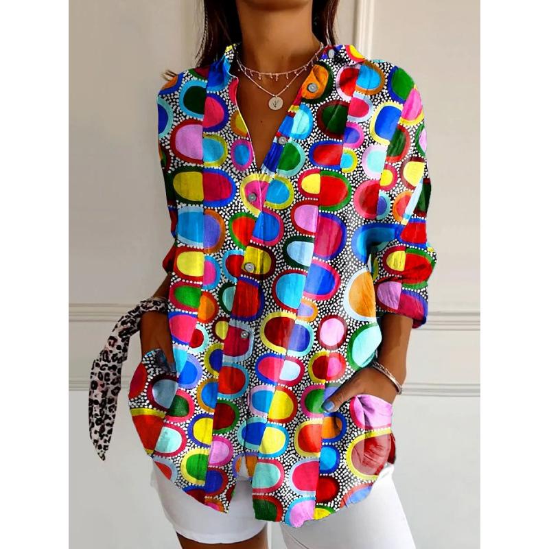 3D Abstract Pattern Women's Long Shirt with Drop Shoulder Sleeves