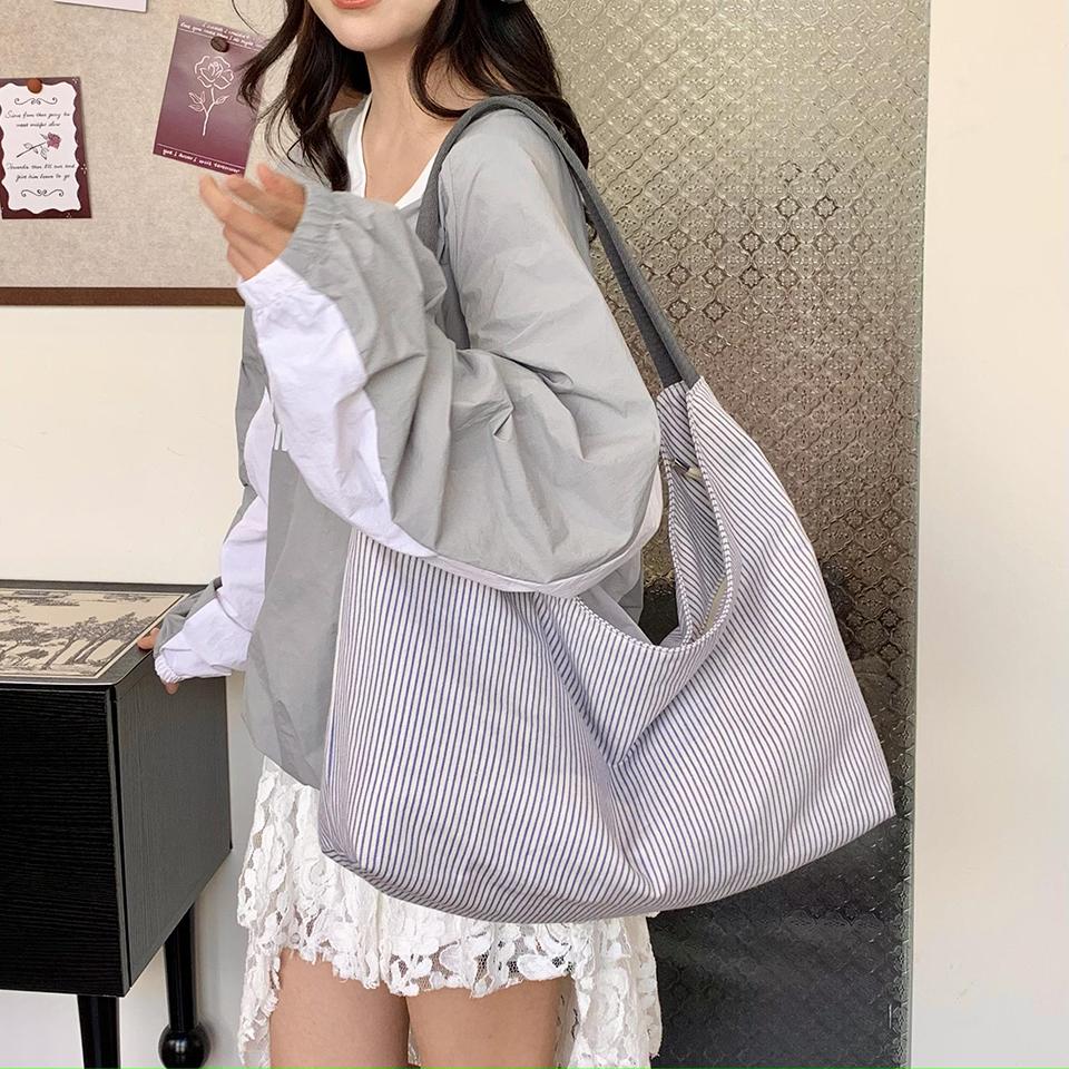 Large Capacity Striped Print Tote Bag Women's Shopping Bag Shoulder Bag Underarm Bag
