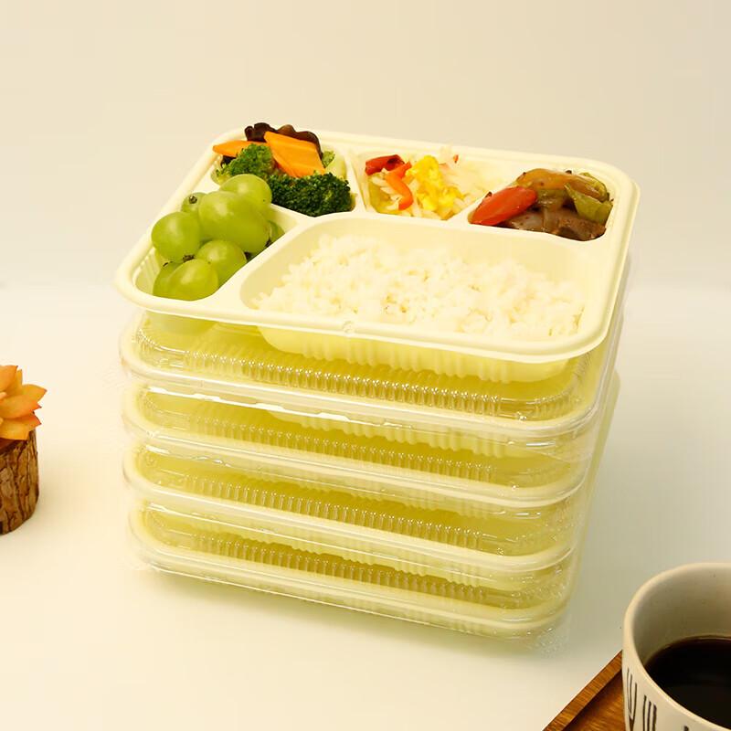 Disposable Rectangular 4-Compartment Lunch Box with Lid