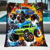 Boys' Monster Truck Racing Bedspread Bedspread with Dynamic Racing Cars Trucks Design Soft Flannel All-Season Bedspread Suitable for Bed Sofa