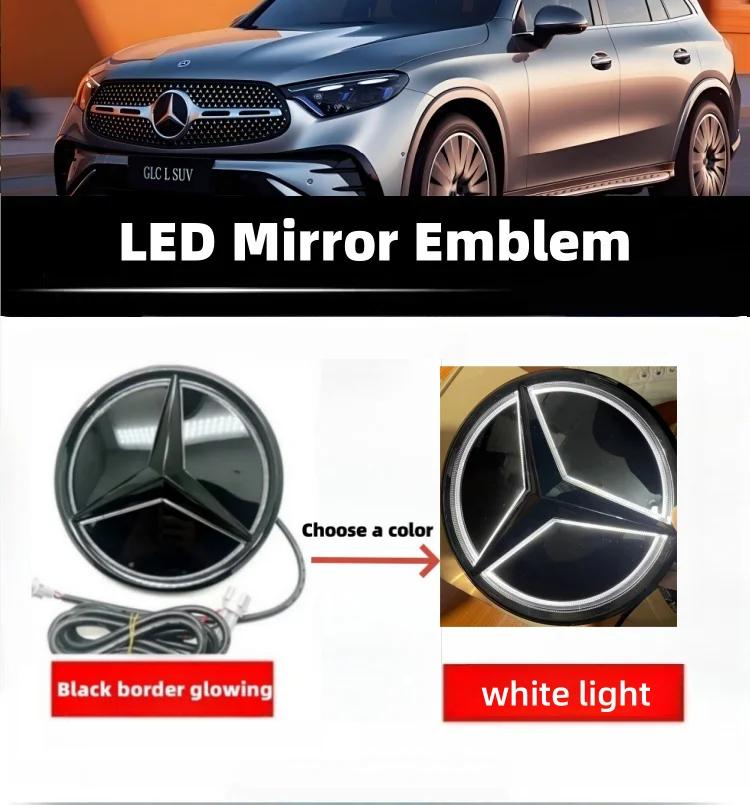 Bilklistremerke Varmt 2026 Nytt For Benz Stjernelogo til Frontgrill for Bil Hvit, Blå og LED-belyst Logo for Mercedes Benz W20