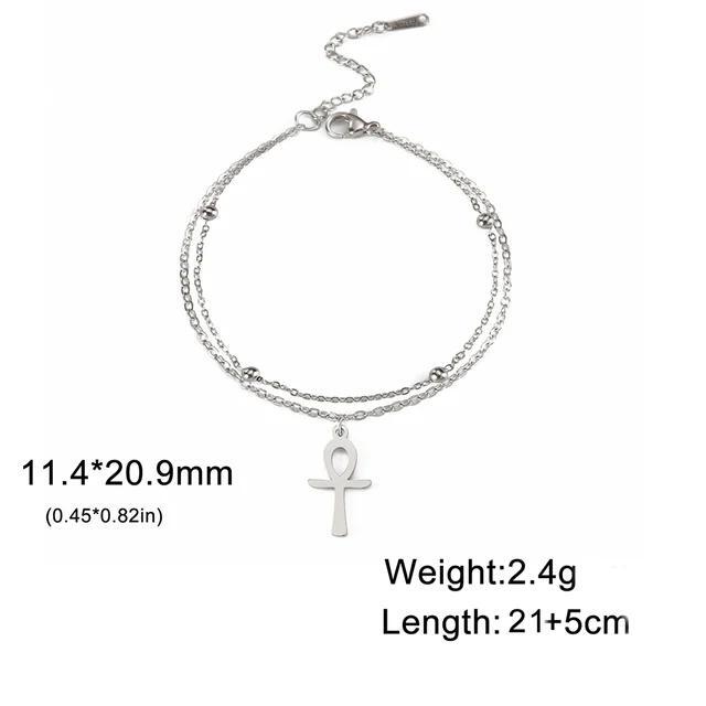 Egito Símbolos da Chave da Vida Cruz Ankh Tornozeleira Aço Inoxidável Pingente Egípcio Pulseira de Tornozelo para Pé de Praia Feminino Joia Presente