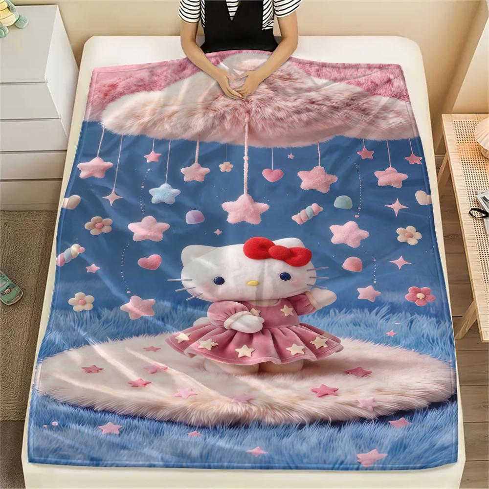 

1 шт. Розовое фланелевое одеяло Hello Kitty с принтом, Высококачественное, Для всех сезонов, Декор для дома, Тепло и комфорт, Идеально для рождественских подарков 80cm x 120cm