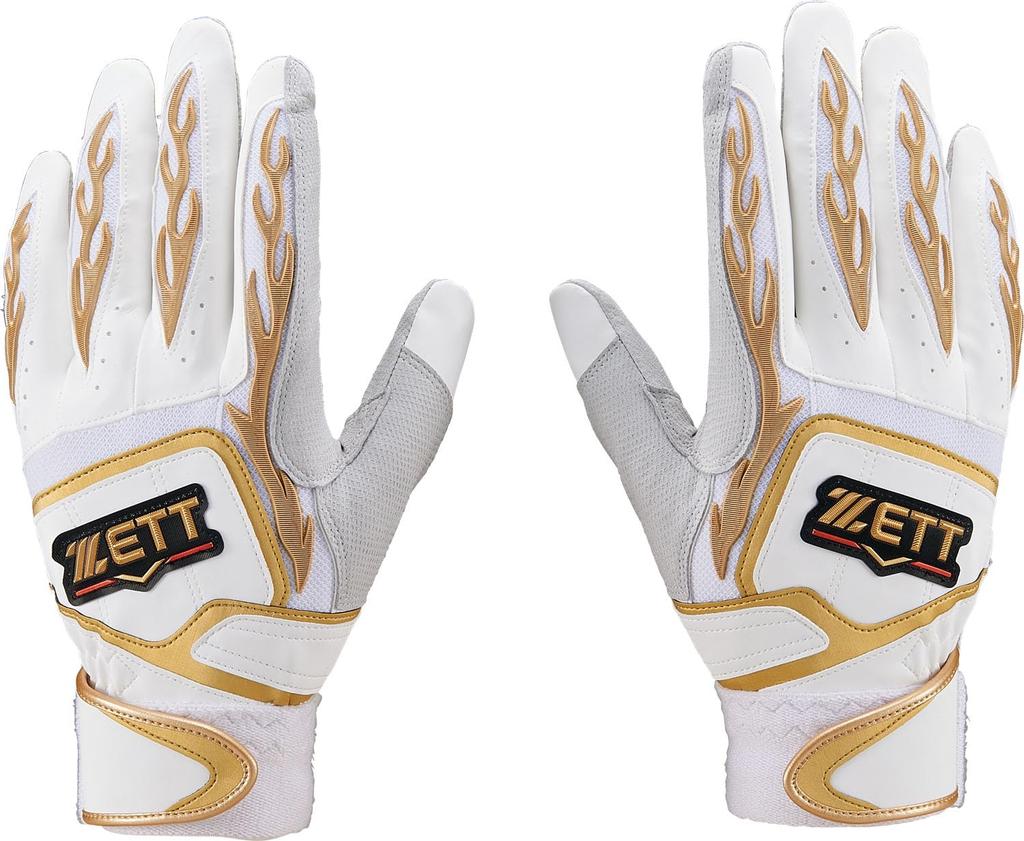 ZETT Pro Status Batting White X Gold BG318RA Gloves, Ambidextrous, (1182), Large,