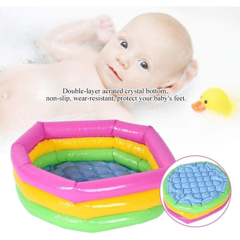 Three Ring Rainbow Foldable Inflatable Swimming Tub Toy Round Pool Baby Waterproof Playhouse Sand Table Fishing Toy Toddler Shower Bath for Children