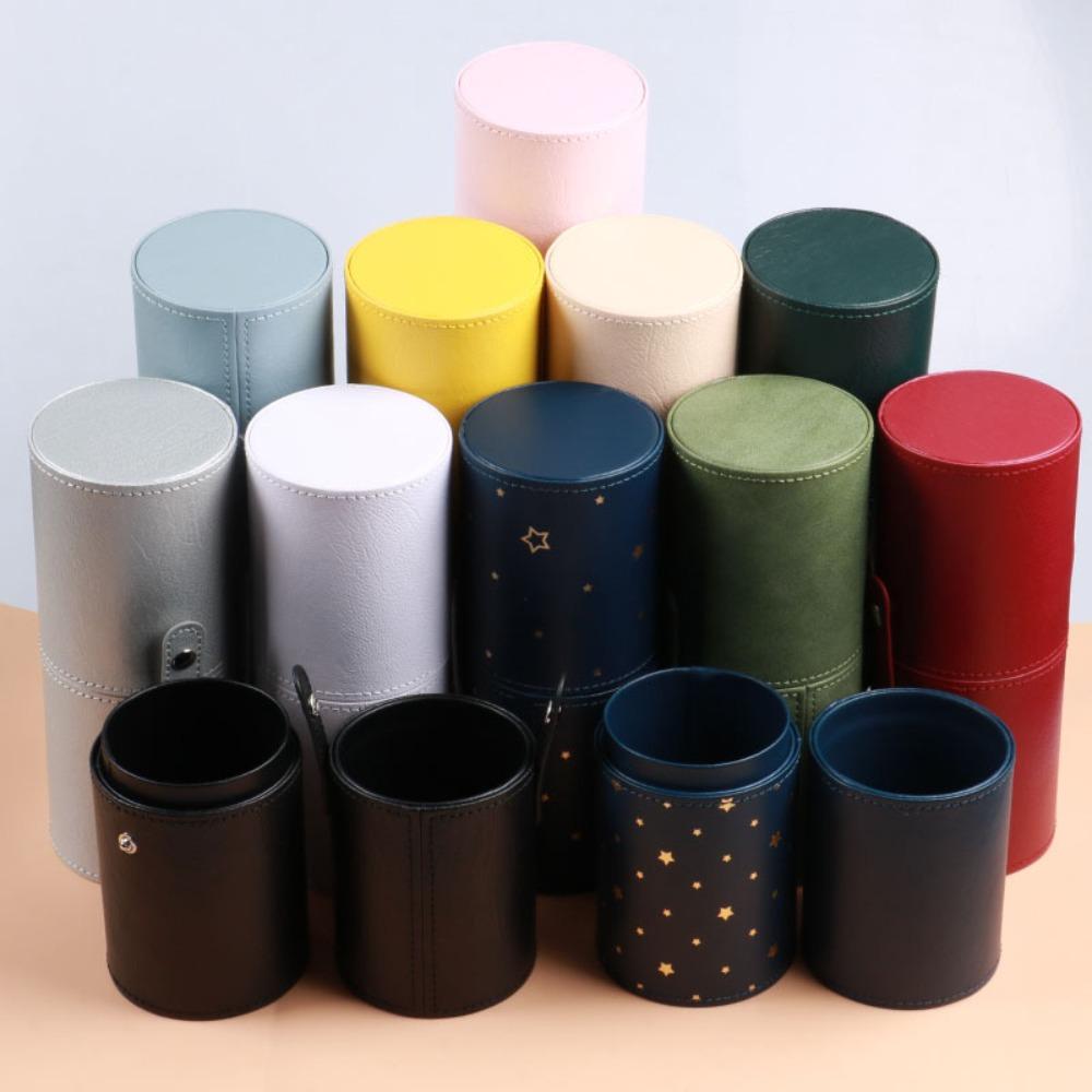 Dust-Proof Makeup Brush Bucket PU Leather Makeup Brush Organizer
