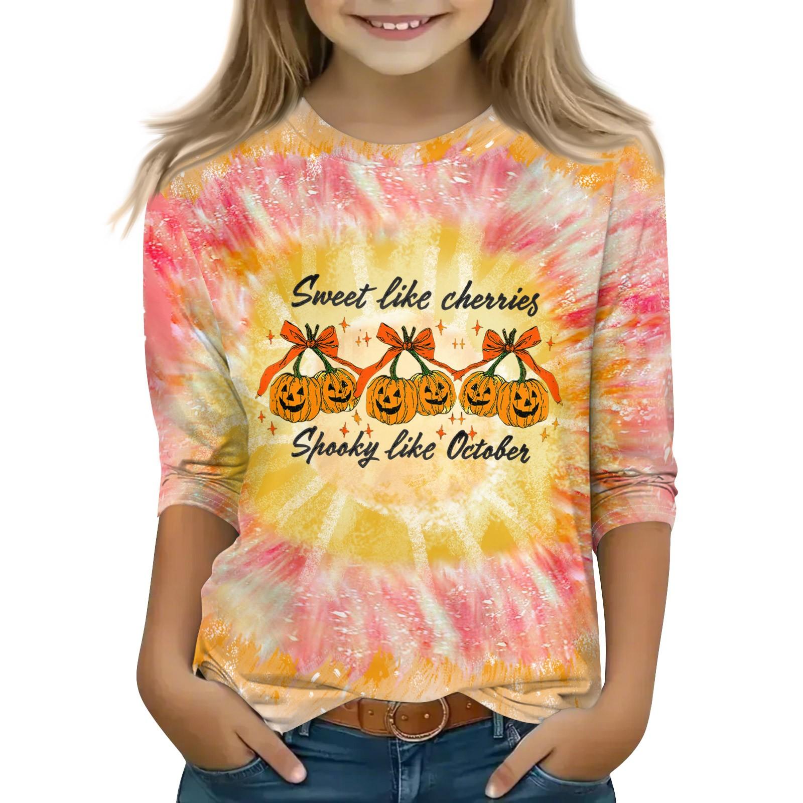 

Топы с принтом для девочек 5-16 лет с круглым вырезом и рукавами 3/4 Футболки Модные топы Наряды Футболки 140 красный