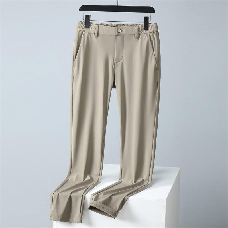 Men's High-End Quick-Drying Ice Silk Elastic Waist Straight-Leg Casual Business Pants
