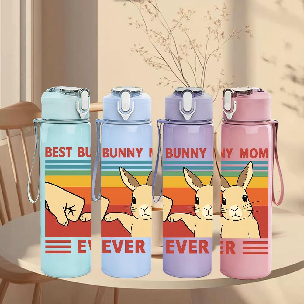 1PC Best Bunny Mom Art 750ml Color Plastic Sports Water Bottle Leakproof Flip Straw Lid Suitable for Sports Office Home Use