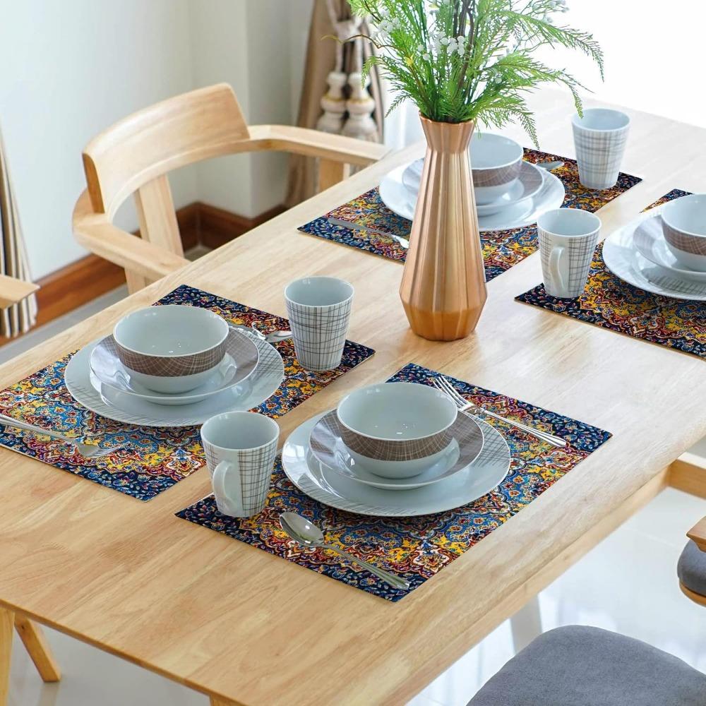 Colorful Mandala Bohemian Placemats Vintage Floral Washable Heat Resistant Boho Place Mats Indian Ethnic Ramadan Dinner Placemat
