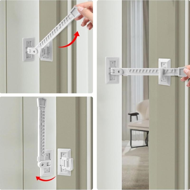 2Pcs Door Blocking Lock Limiters Safety Latches Window Stoppers Adjustable No Punching Window Restrictors Easy To Install