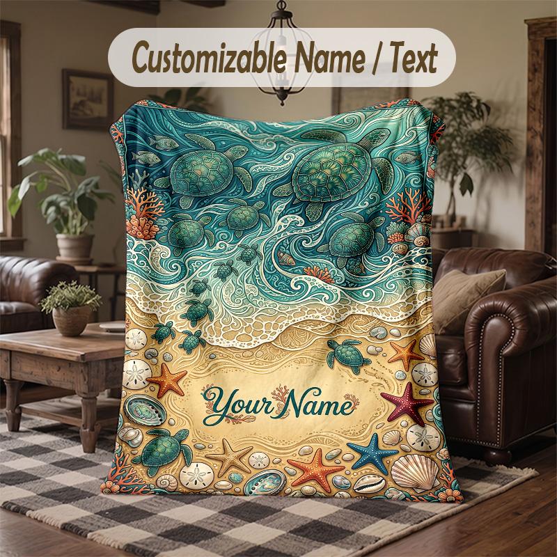 Northern Lights Bear Theme Throw Blanket Custom Name Text Personalized Blanket Soft Cozy Blanket for Home Sofa Bed