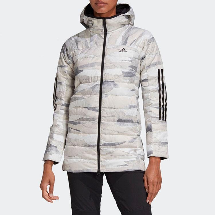 Adidas W 3S Rev Aop Oboustranná Hřejivá Péřová Bunda Střední Délky Dámská Bunda Černá FR6637