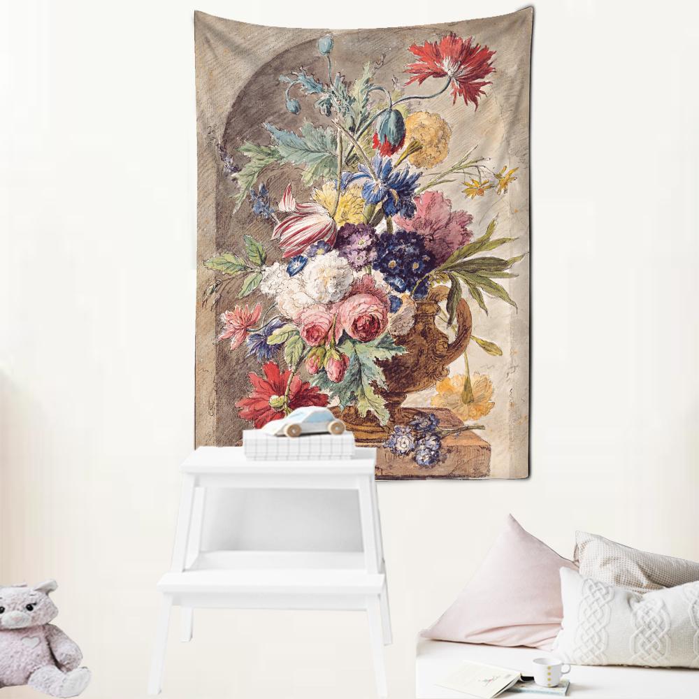 Still Life Flowers Oil Painting Tapestry Wall Hanging Retro Court Style Bohemian Hippie Tapiz Art Home Decor