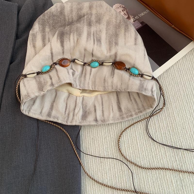 Retro tassel beaded stacking hat children's autumn versatile big head circumference shows the face of small bag head hat tide