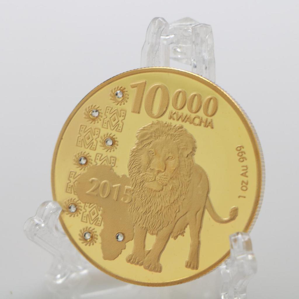 Zambia, Africa, Diamond encrusted Lion Gold Plated Commemorative Coin, Wildlife, African Lion Commemorative Coin, Coin