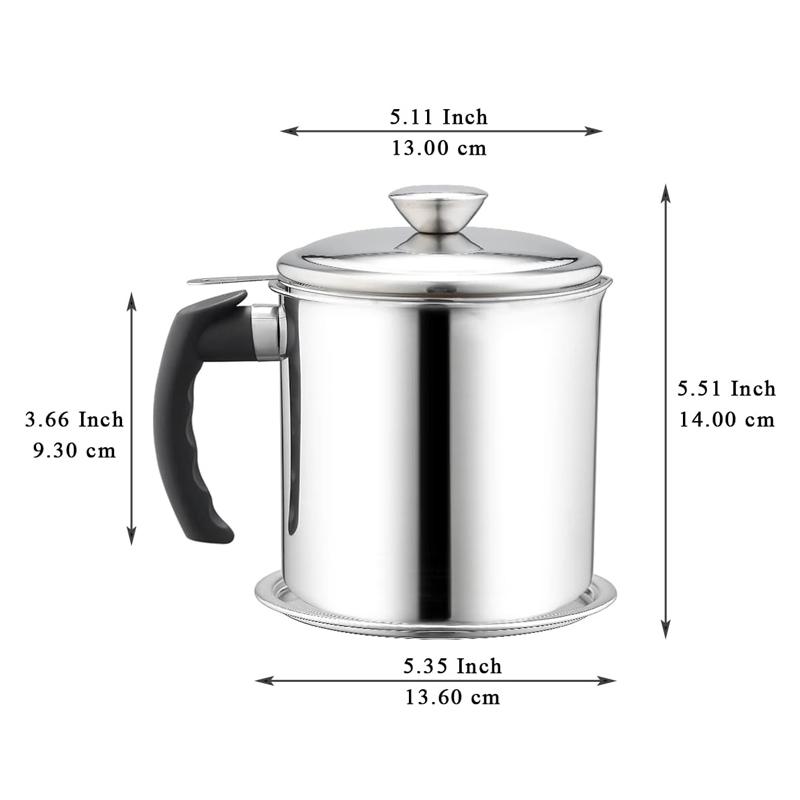 1.4L Bacon Grease Container with Fine Mesh Strainer Stainless Steel Oil Container Can Oil Filter Pot Kitchen Oil Storage Can