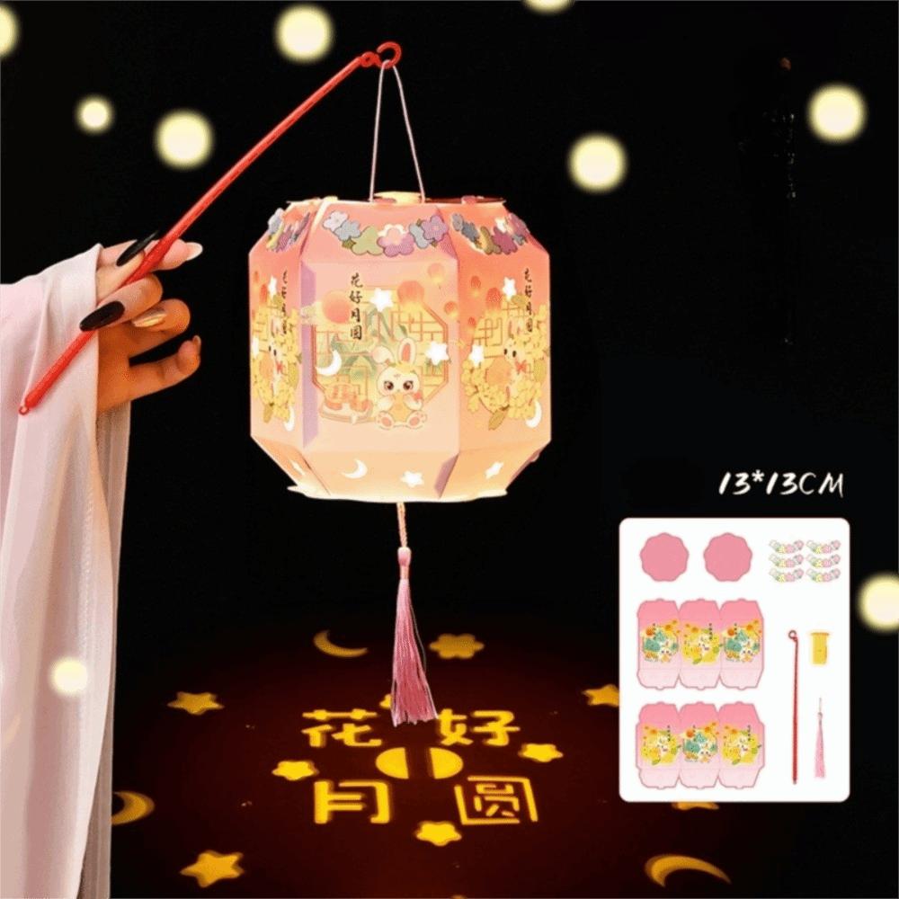 DIY Material Package Mid-Autumn Festival Lantern Blessing Words Luminous Design Handmade Lantern PVC Material Handheld Size
