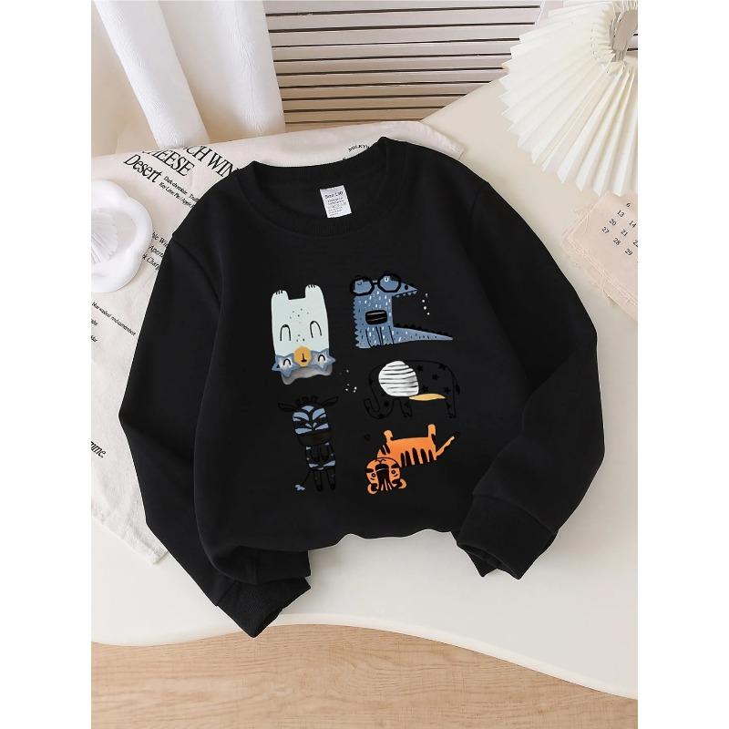 European sizes Crewneck Sweatshirt for Kids Featuring an Adorable Animal Design with Stars, Soft And Comfy Sportswear Is Perfect for Casual Outings