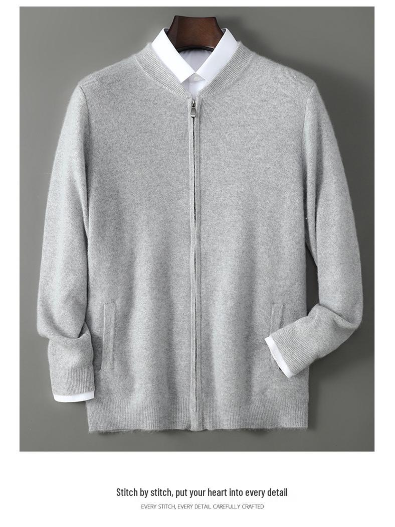 

Men s High-Quality Pure Wool Baseball Style Zipper Cardigan - Thick, Loose Fit for Autumn/Winter Fashion S