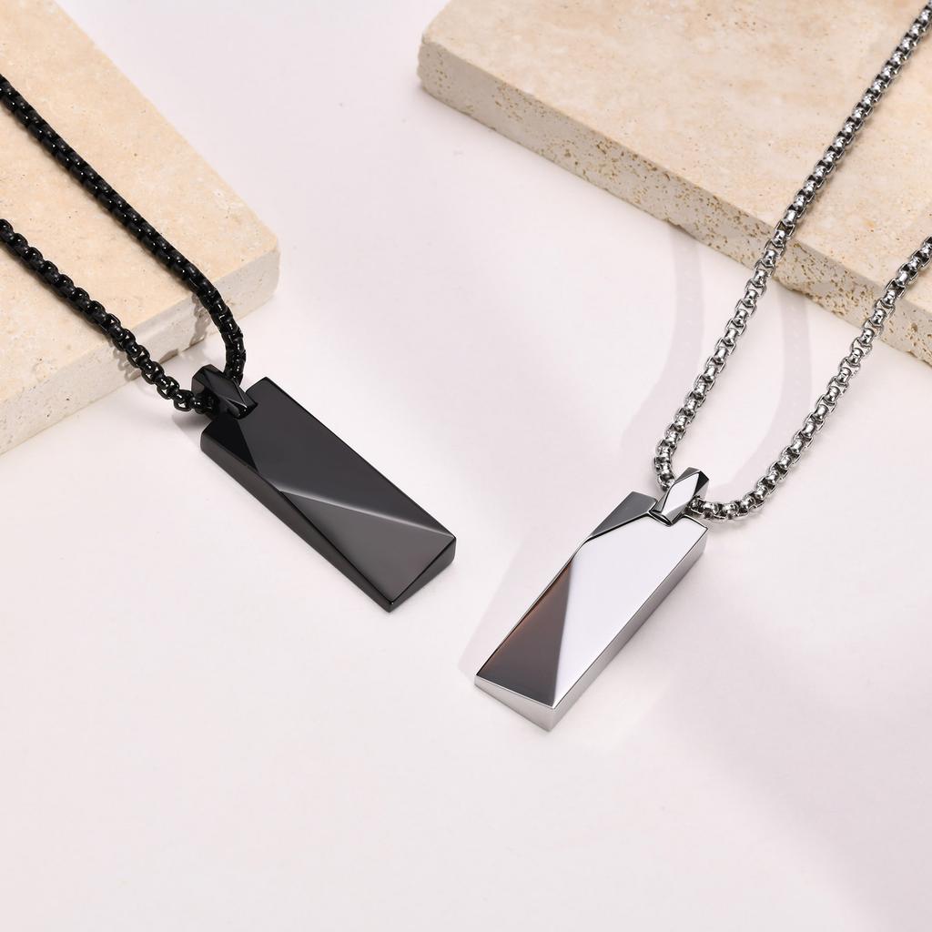 Rectangle Bar Pendants Necklaces for Men Stainless Steel Geometric Neckchain Minimalism Simplicity Collar Chain Jewelry for Him