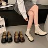 Shallow mouth small leather shoes women's flat-soled single shoes spring and summer soft soles with skirts one-word buckle Mary Jane shoes