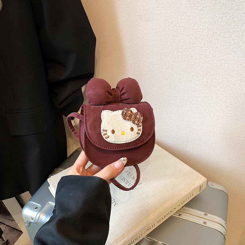 

New Cute Cartoon Kitten Saddle Bag: Mini Crossbody with Bow & Coin Purse фіолетовий/червоний