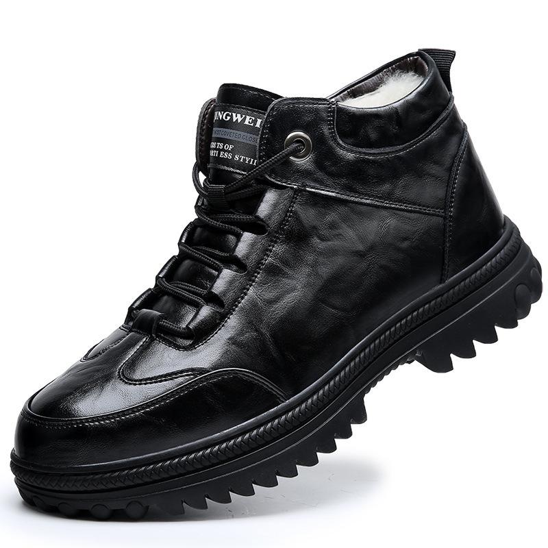Lässige Baumwollstiefel 2025 Winter neue Werkzeugschuhe für Herren Trend Wolle Herren Baumwollschuhe lässige Schnürung warme Lederschuhe