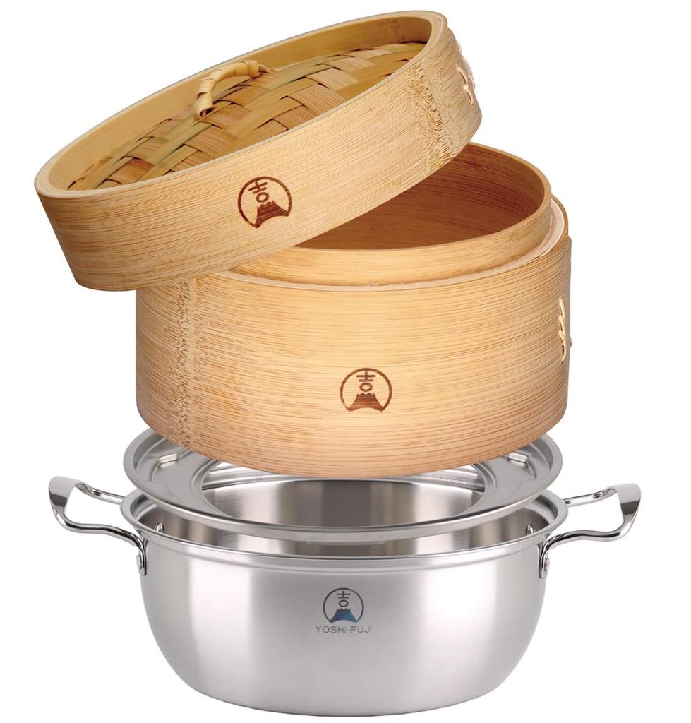Yoshifuji Kogei Carbonized Bamboo Steamer 24cm and Dedicated Steamer Chinese Includes 20 Dedicated Bamboo Sheets Bamboo 24cm Steamer Set, Steamer,