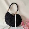 Muschelstrick-Häkel-Crossbody-Umhängetasche,Perlenketten-Handgeflochtene Damen-Schlingentasche,Elegante Zarte Niedliche Kompakte Geldbörse