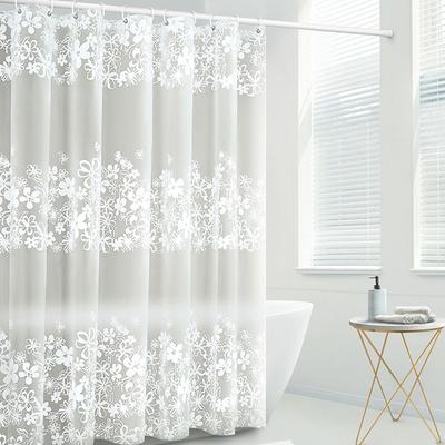 Modern Bathroom Waterproof Transparent Flower Shower Curtain PEVA Plastic Hook Bathroom Curtain
