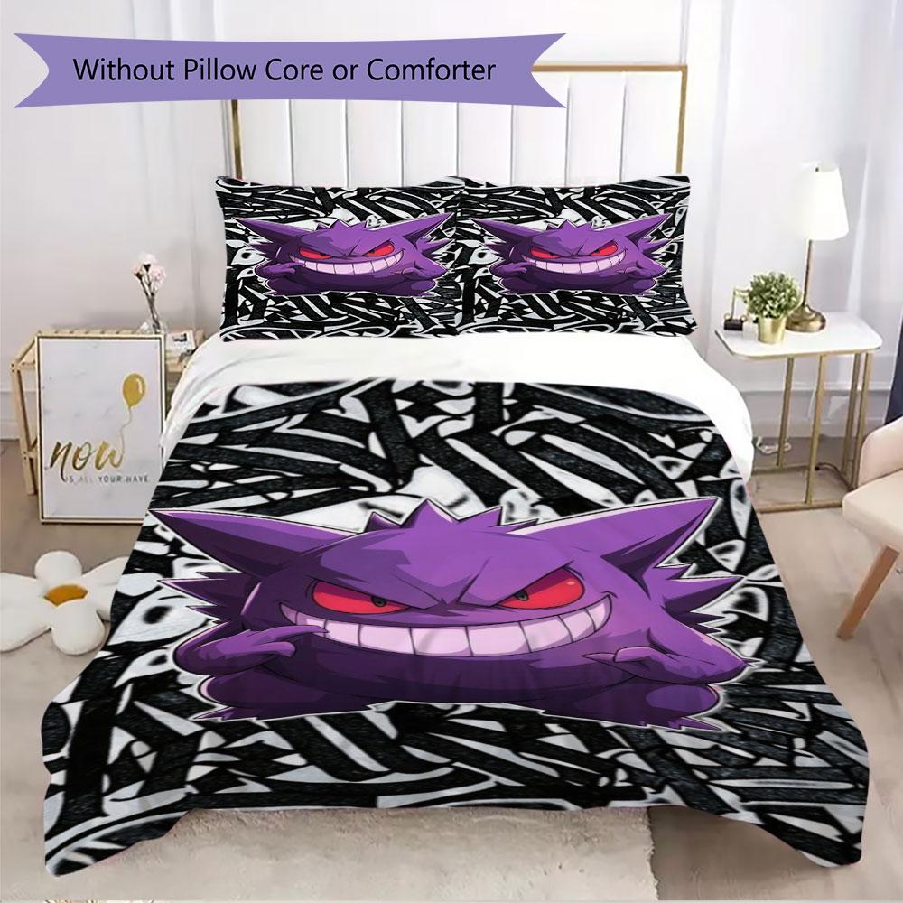 Anime Gengar Printed Bedding Set 3 Piece Soft Microfiber Duvet Cover Set Teens Game Room Decor No Sheet No Filling