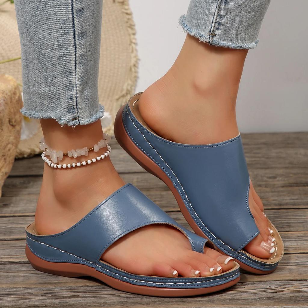 Fashion Gold Slip Toe Soft Sole Sandals Women Summer 2025 Comfortable Platform Casual Slides Woman Pu Leather Plus Size Flat Slippers